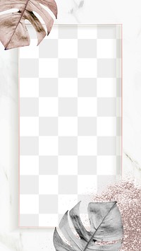 Marble frame png with luxury leaf and pink glitter 