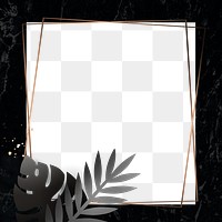 Gray leaves on a black marble frame design element