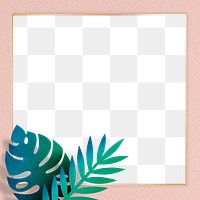 Green monstera leaf on a pink frame design element