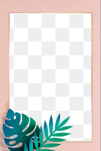 Green monstera leaf on a pink frame design element