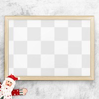 Wooden Christmas picture frame mockup on a gray background