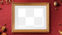 Golden Christmas picture frame mockup on a red background 