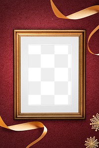 Golden Christmas picture frame mockup on a red background 