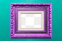 Vintage purple photo frame mockup on a green background 