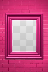 Pink picture frame mockup on a brick wall 