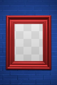 Red picture frame mockup on an indigo brick wall 