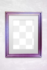 Purple photo frame mockup on a wall 