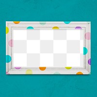 Colorful polka dot photo frame mockup on a teal background