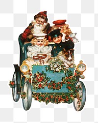 Santa Claus on a car with children sticker  transparent png