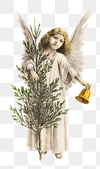 An angel holding a Christmas bell sticker transparent png
