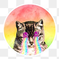 Cat with rainbow laser eyes sticker transparent png