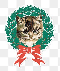 Cat in a Christmas wreath sticker transparent png