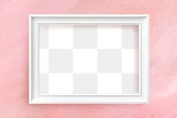 White picture frame mockup on a pink wall 