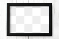 Black picture frame mockup on a wooden background  