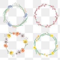 Round flowers frame mixed set transparent png