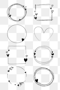 Doodle love frame collection transparent png