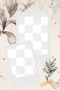 Blank photo frames on tropical leafy background transparent png