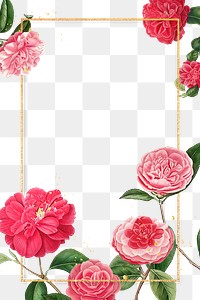 Red and pink camellia flower patterned blank frame transparent png