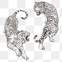 Hand drawn roaring yin yang tigers overlay