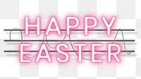 Pink Happy Easter neon sign on a white brick wall transparent png