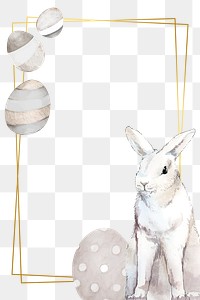 Gold Easter frame with bunny and eggs transparent png
