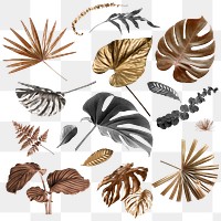 Metallic tropical leaf design element set