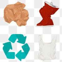 Recyclable waste icon set transparent png