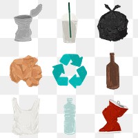Recyclable waste sticker set transparent png
