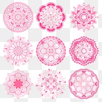 Pink arabesque patterned design element collection transparent png