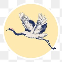 Japanese red-crowned crane sticker with white border