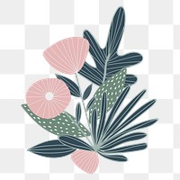 Botanical pastel flower doodle print transparent png, remix from original artwork.