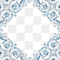 Floral patterned square frame in navy blue design element