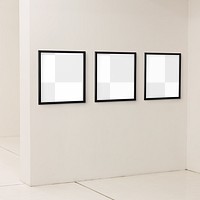 Black picture frame mockups hanging on  a beige wall
