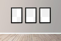 Black picture frame mockups hanging on  a brown wall