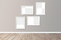 White picture frame mockups hanging on a brown wall