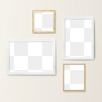 White and wooden picture frame mockups hanging on a beige wall