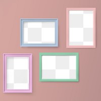 Colorful frame mockups hanging on a pink wall