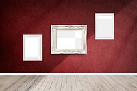 Luxurious baroque frame mockups on a red wall