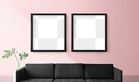 Two blank picture frames mockup in a pink living room