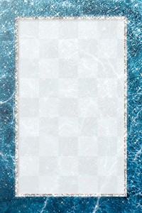 Silver square frame on blue marbled background transparent png