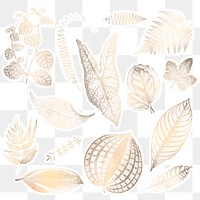 Shimmering golden fern leaves sticker set design resources