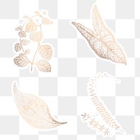 Shimmering golden leaves sticker set design resources