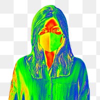 Woman wearing a face mask during coronavirus pandemic thermal image