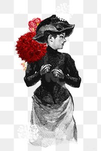 Vintage Victorian lady with flower decoration illustration transparent png