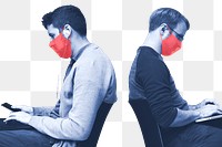 Men with masks sitting in public social template