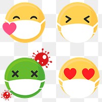 Emojis wearing face masks during coronavirus pandemic set transparent png