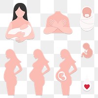 Paper craft pregnant woman and baby design element set