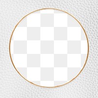 Round gold frame on a white leather textured background  design element
