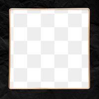 Square gold frame on a crumpled black background  design element