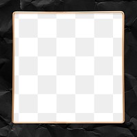 Square gold frame on a crumpled black background design element